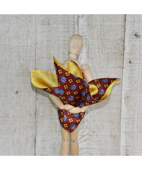 Batista De Buzunar Cu Doua Fete Rosu Cu Print Bleu Si Galben 