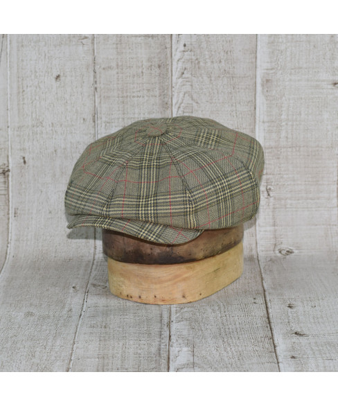 Sapca Model Newsboy Peaky Blinders Caro Kaki Cu Rosu