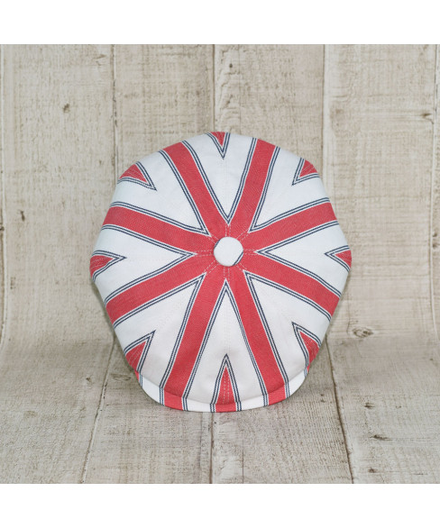 Sapca Model Newsboy Peaky Blinders Doch Alb Cu Dungi Rosu Si Bleumarin 