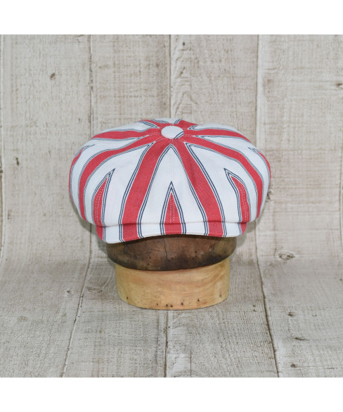 Sapca Model Newsboy Peaky Blinders Doch Alb Cu Dungi Rosu Si Bleumarin 